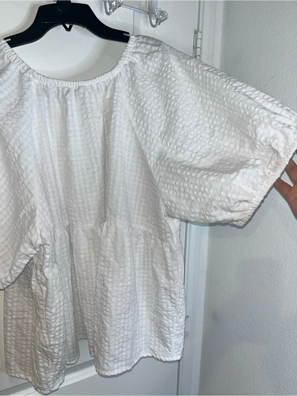 Old Navy Puff-Sleeve Seersucker Babydoll Swing Blouse Square Neck Elastic Sz XXL